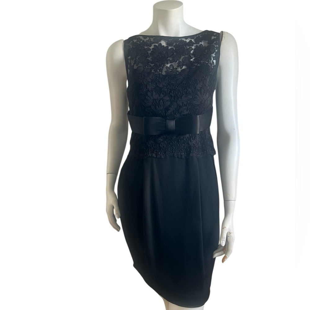 Marchesa Notte Silk Lace and Bow Black Cocktail Dress Sleeveless Size 6